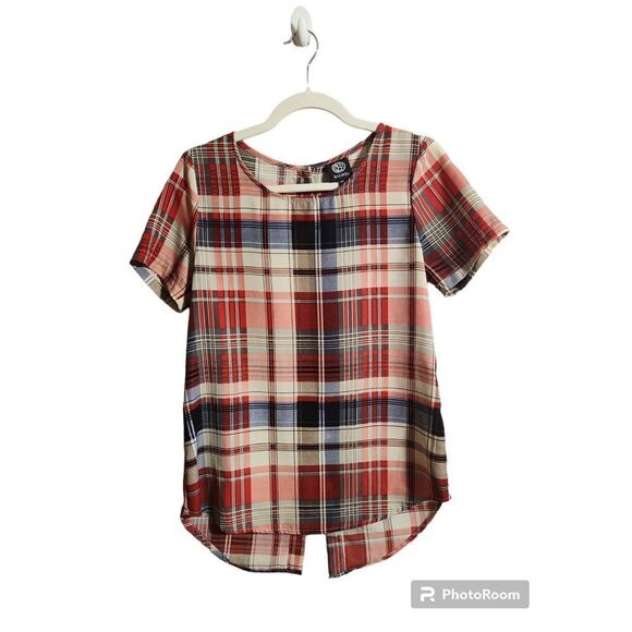 Bobeau Women's Size XSMALL Red Plaid‎ Silky soft Flowing Blouse Top lightweight - Picture 1 of 3